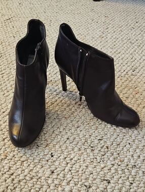 Bebe Genuine Leather Dark Brown Stiletto Ankle Booties
